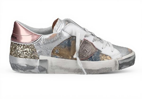 Philippe Model Sneaker Damen Silber Leder Blau Gold Details
