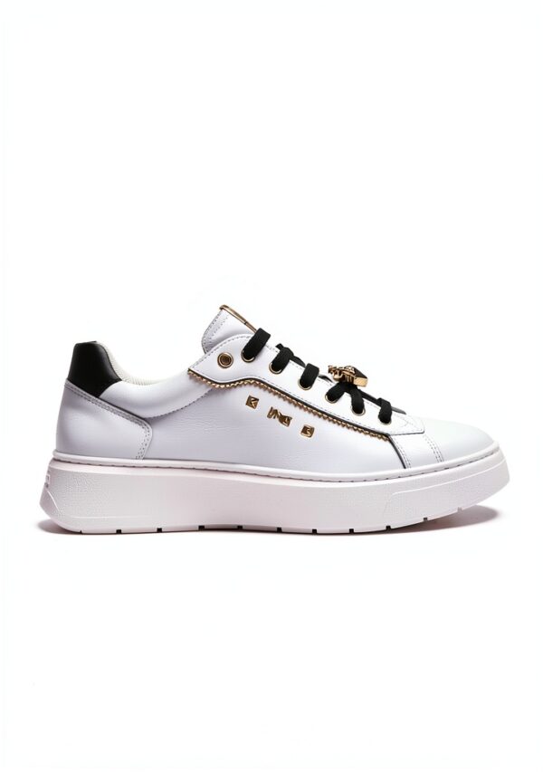BAG Damen Sneaker Leder Flatform Schnürschuh Weiß Elfenbein-1