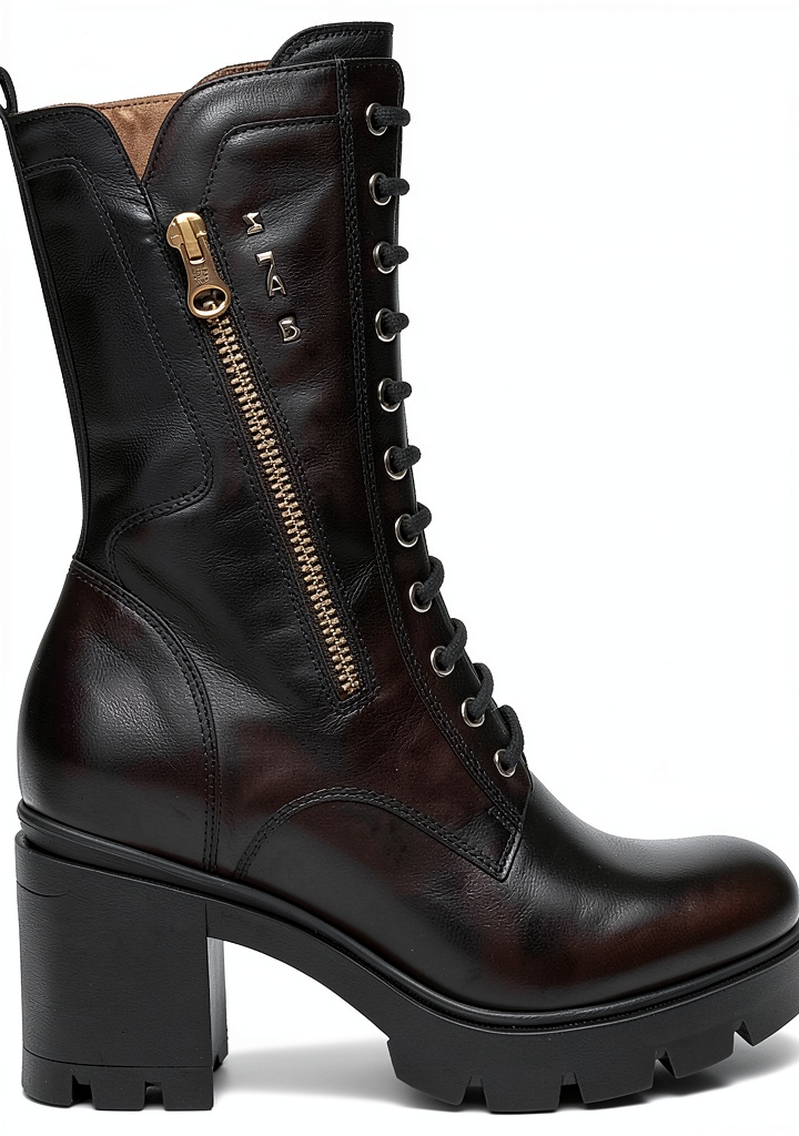 Nero Giardini Damen-Stiefel in Schwarz mit goldenem Reißverschluss und Schnürung