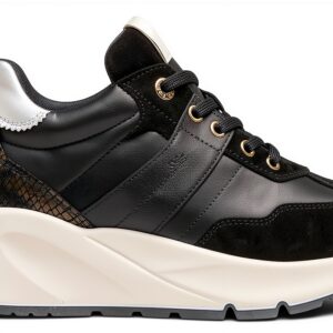 BAG Damen Sneaker Leder Schnürschuh Sportlich Schwarz Blau-0