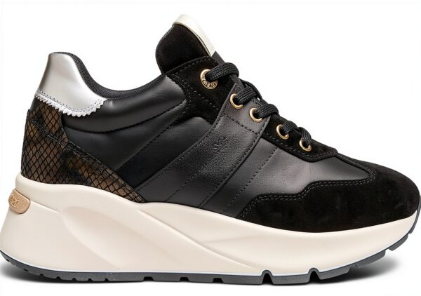 BAG Damen Sneaker Leder Schnürschuh Sportlich Schwarz Blau-0