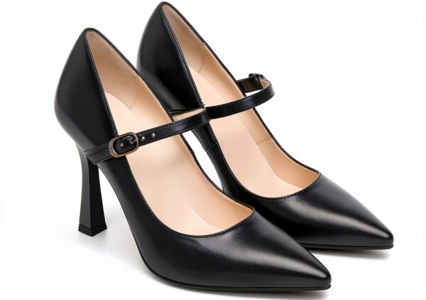 BAG Damen Pumps Leder Schwarz Schnalle Ausgestellter Absatz-1
