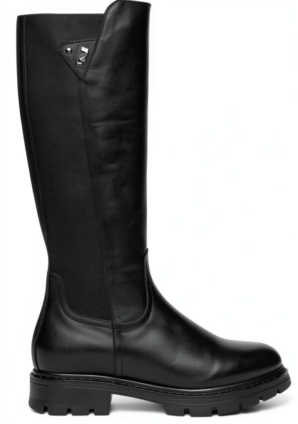BAG Damen Stiefel Leder Blockabsatz Reißverschluss Schwarz-2