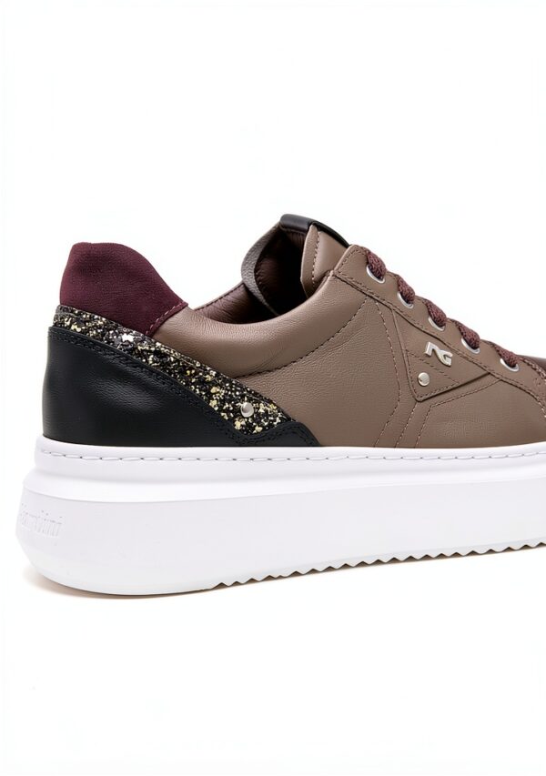 BAG Damen Sneaker Leder Flatform Schnürschuh Schwarz Bronze-3