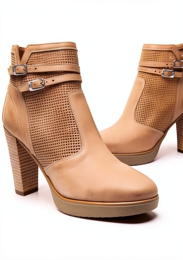 BAG Damen Lederstiefel Beige Kegelabsatz Reißverschluss-2