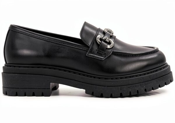 B.A.G. Damen Leder Mokassins Schwarz Blockabsatz Bequem-1