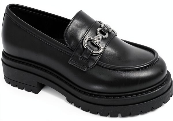 B.A.G. Damen Leder Mokassins Schwarz Blockabsatz Bequem-3