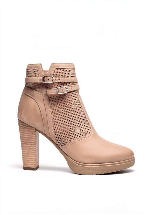 BAG Damen Lederstiefel Beige Kegelabsatz Reißverschluss-1