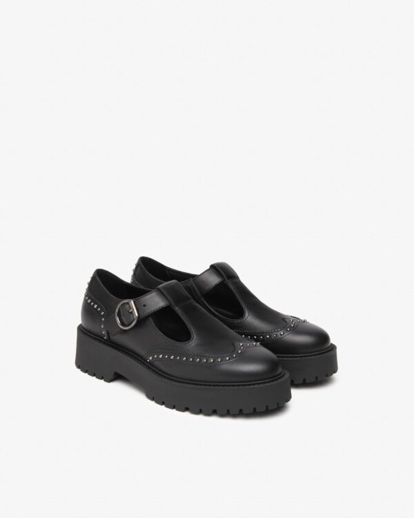 B.A.G. Lederschuhe Schwarz Blockabsatz Schnalle Damen-2