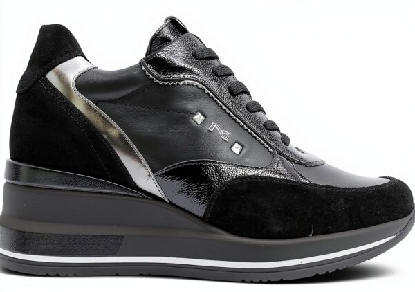 BAG Damen Sneaker Leder Schnürschuh Schwarz Beige Größen-1
