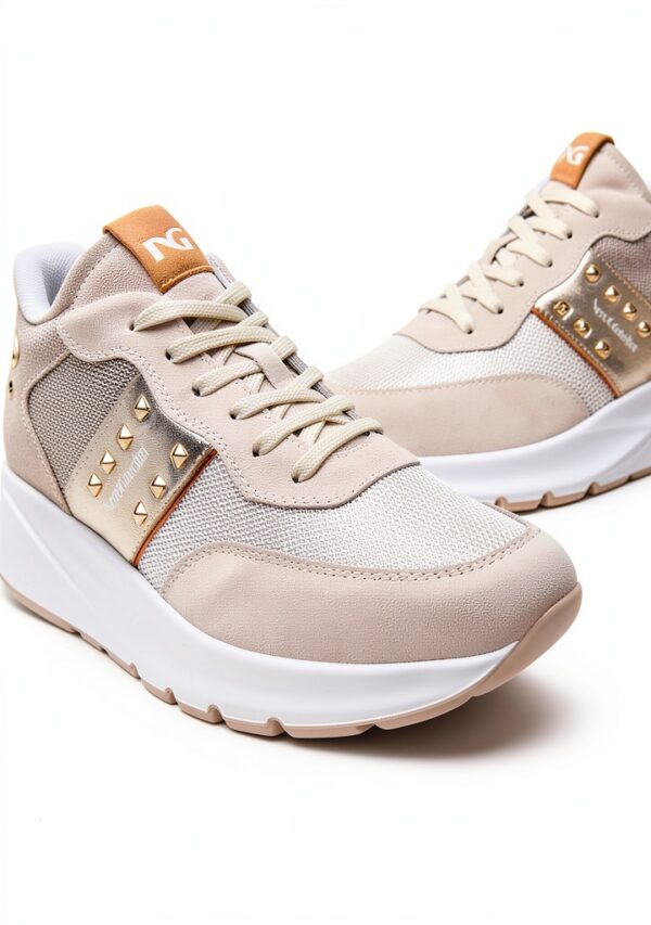 BAG Damenschuhe Leder Canvas Schnürschuh Elfenbein-3