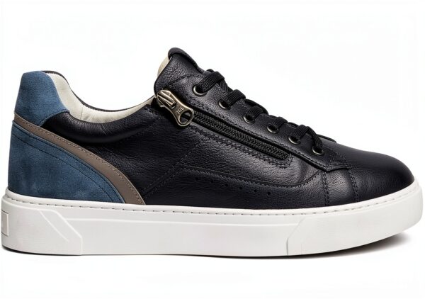 B.A.G. Herren Sneaker Leder Blau Reißverschluss-0