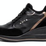 BAG Damen Sneaker Leder Schnürschuh Schwarz Beige Größen-0