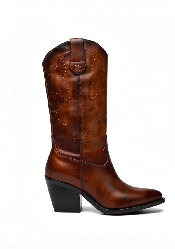 B.A.G. Damen Stiefel Leder Haselnussbraun Western Absatz-1