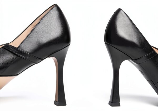 BAG Damen Pumps Leder Schwarz Schnalle Ausgestellter Absatz-4
