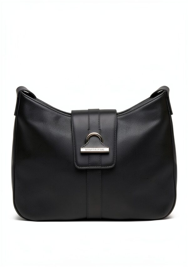BAG Damen Leder Handtasche Schwarz Reißverschluss-1