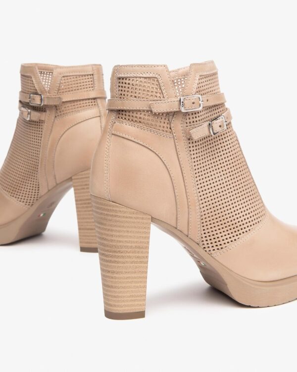 BAG Damen Lederstiefel Beige Kegelabsatz Reißverschluss-4