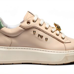 BAG Damen Sneaker Leder Flatform Schnürschuh Elfenbein Weiß-0