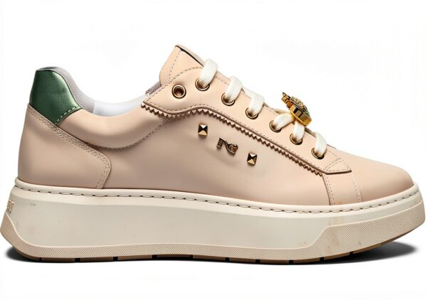 BAG Damen Sneaker Leder Flatform Schnürschuh Elfenbein Weiß-0