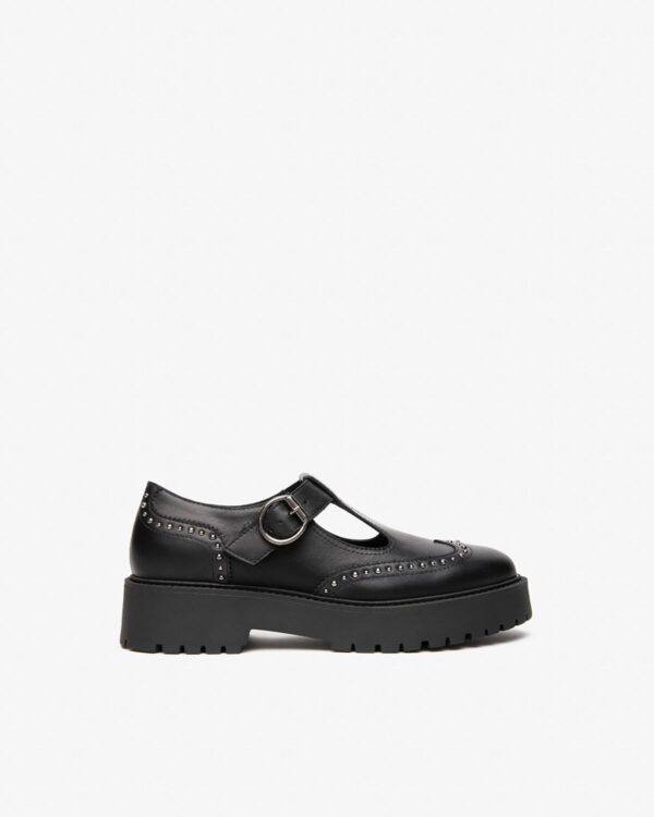 B.A.G. Lederschuhe Schwarz Blockabsatz Schnalle Damen-1