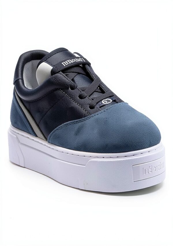 B.A.G. Herren Sneaker Leder Blau Reißverschluss-4