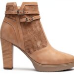 BAG Damen Lederstiefel Beige Kegelabsatz Reißverschluss-0