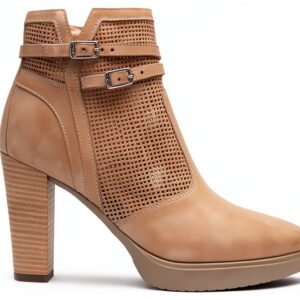 BAG Damen Lederstiefel Beige Kegelabsatz Reißverschluss-0