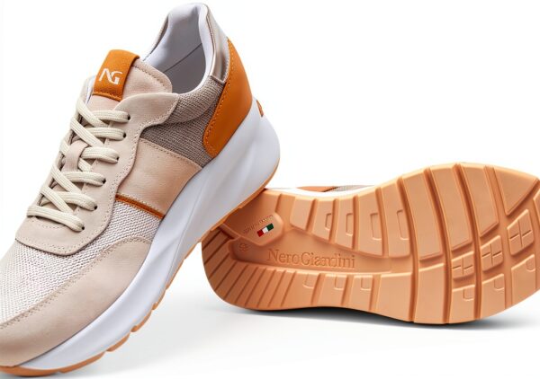 B.A.G. Damen Sneaker Weiß Beige herausnehmbare Innensohle-1