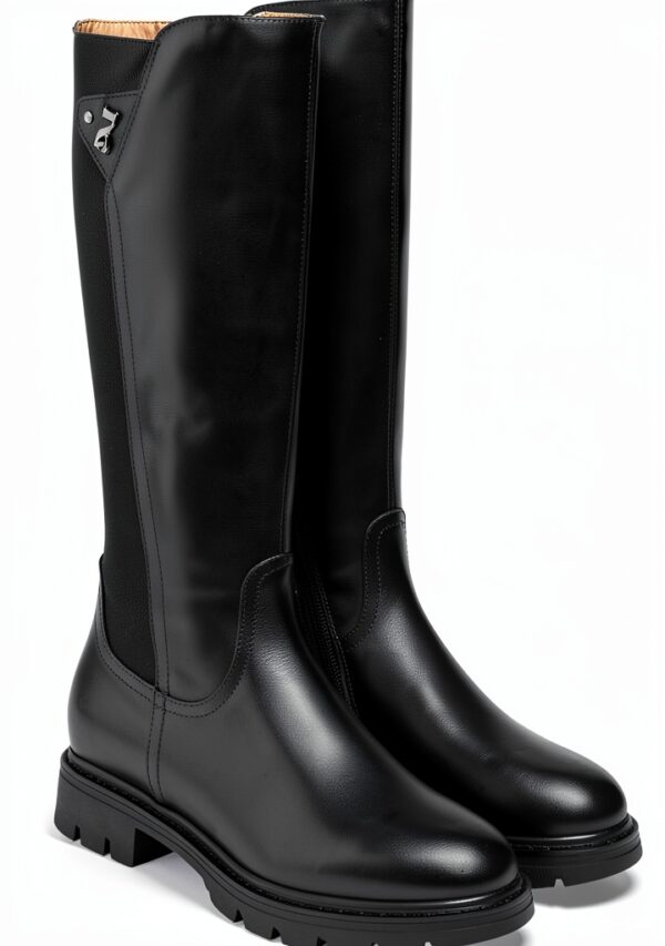 BAG Damen Stiefel Leder Blockabsatz Reißverschluss Schwarz-3