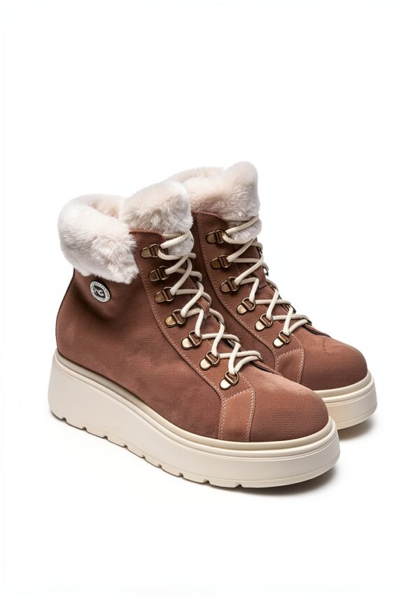 BAG Damen Stiefel Leder Braun Reißverschluss Flatform-2