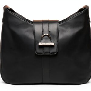 BAG Damen Leder Handtasche Schwarz Reißverschluss-0