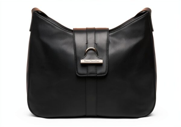 BAG Damen Leder Handtasche Schwarz Reißverschluss-0