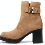 B.A.G. Damen Stiefel Leder Beige Blockabsatz Reißverschluss-0