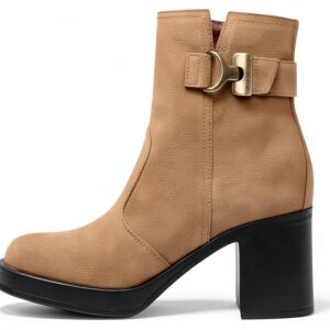 B.A.G. Damen Stiefel Leder Beige Blockabsatz Reißverschluss-0