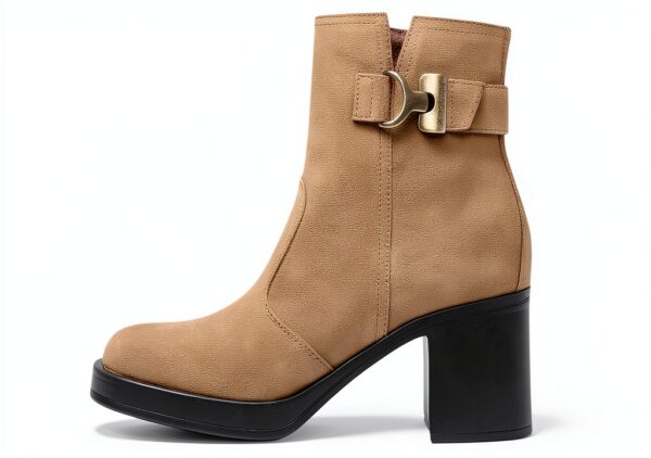 B.A.G. Damen Stiefel Leder Beige Blockabsatz Reißverschluss-0