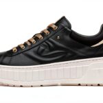 B.A.G. Damen Sneaker Leder Schnürschuh Schwarz Flatform-0