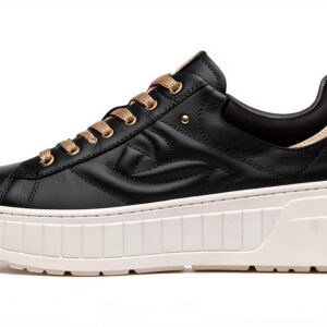 B.A.G. Damen Sneaker Leder Schnürschuh Schwarz Flatform-0