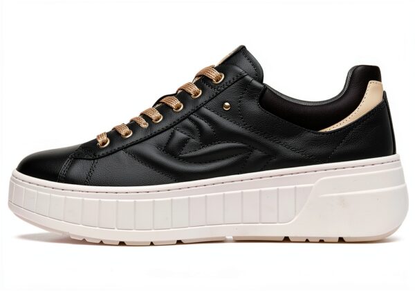 B.A.G. Damen Sneaker Leder Schnürschuh Schwarz Flatform-0