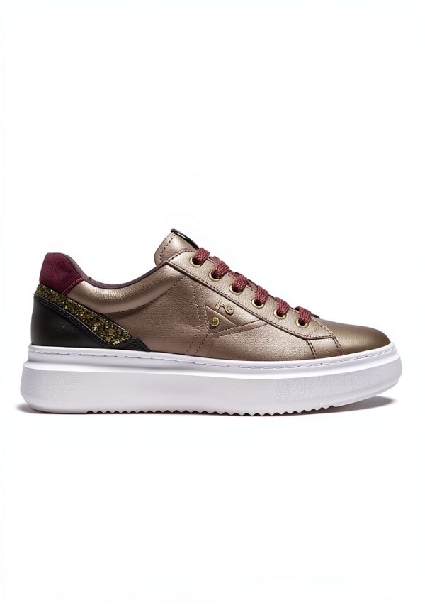 BAG Damen Sneaker Leder Flatform Schnürschuh Schwarz Bronze-1
