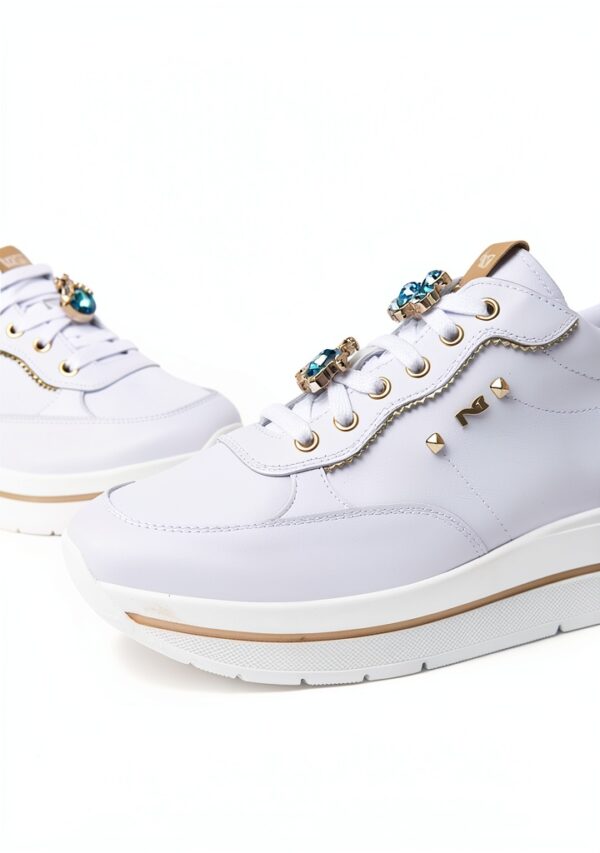 B.A.G. Damenschuhe Leder Platform Schnürsenkel Weiß-3