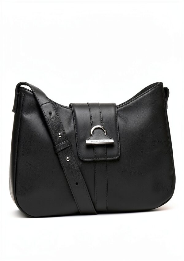 BAG Damen Leder Handtasche Schwarz Reißverschluss-2
