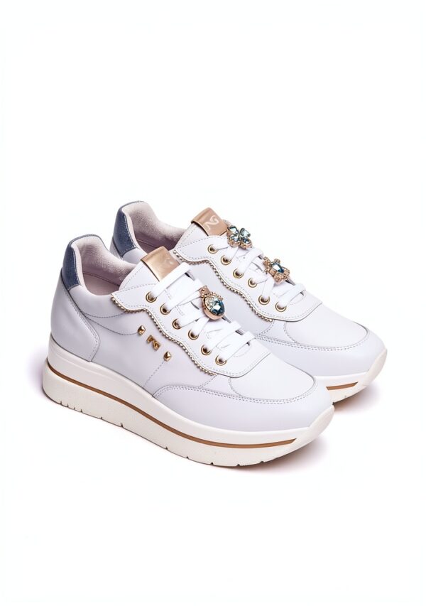 B.A.G. Damenschuhe Leder Platform Schnürsenkel Weiß-2