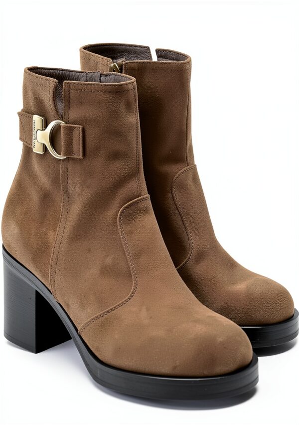 B.A.G. Damen Stiefel Leder Beige Blockabsatz Reißverschluss-3