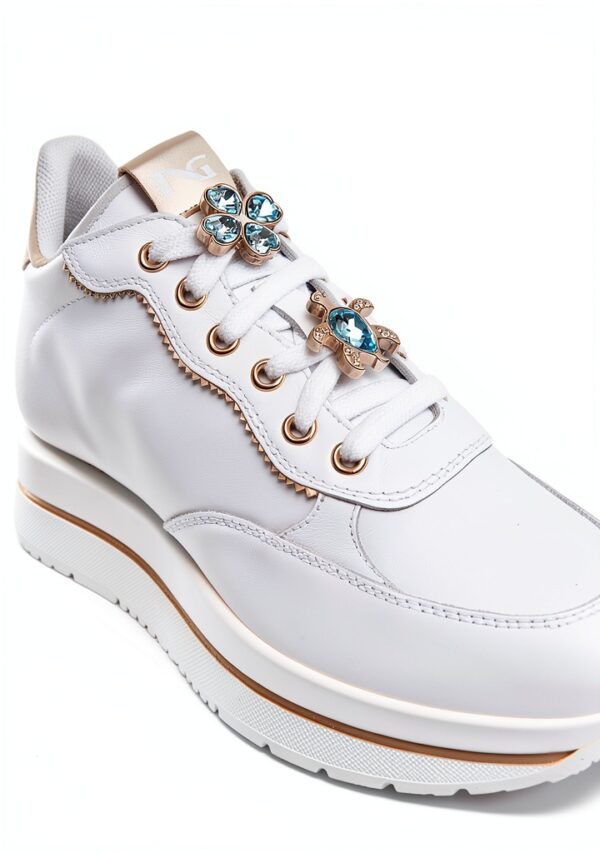 B.A.G. Damenschuhe Leder Platform Schnürsenkel Weiß-4