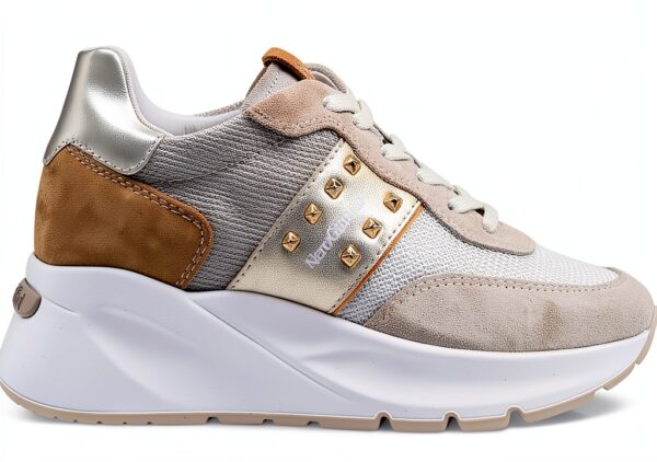 B.A.G. Damen Sneaker Weiß Beige herausnehmbare Innensohle-5