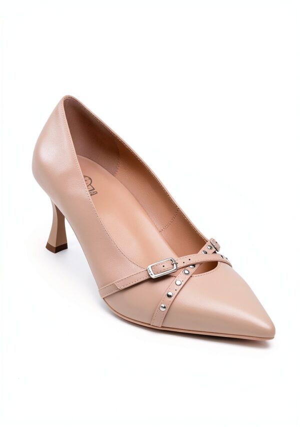 B.A.G. Damenschuhe Leder Diabolo Absatz Schwarz Beige-2