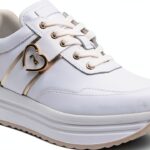 BAG Damen Sneaker Leder Flatform Schnürschuh Weiß-0