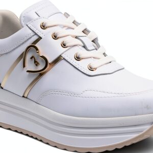 BAG Damen Sneaker Leder Flatform Schnürschuh Weiß-0