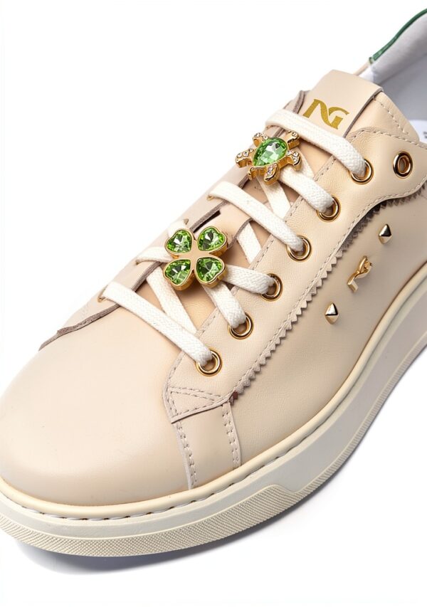 BAG Damen Sneaker Leder Flatform Schnürschuh Elfenbein Weiß-3