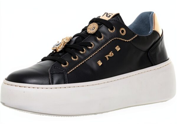 Nero Giardini Damen Schnürhalbschuhe Leder Schwarz Glitter-0